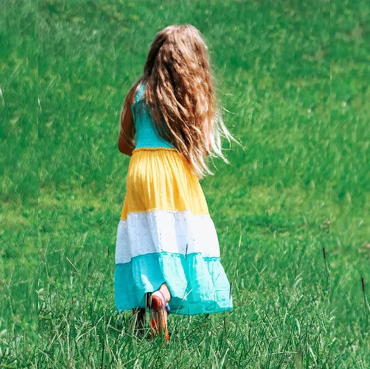 Girl's Maxi Sundress in Aqua/Yellow