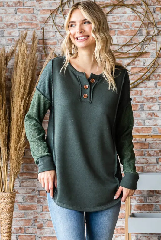 Plus Size Olive Terry Pullover