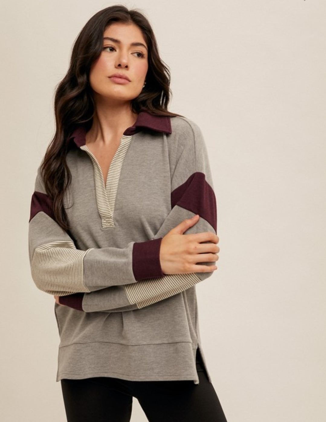 Gia Pullover in Charcoal and Eggplant