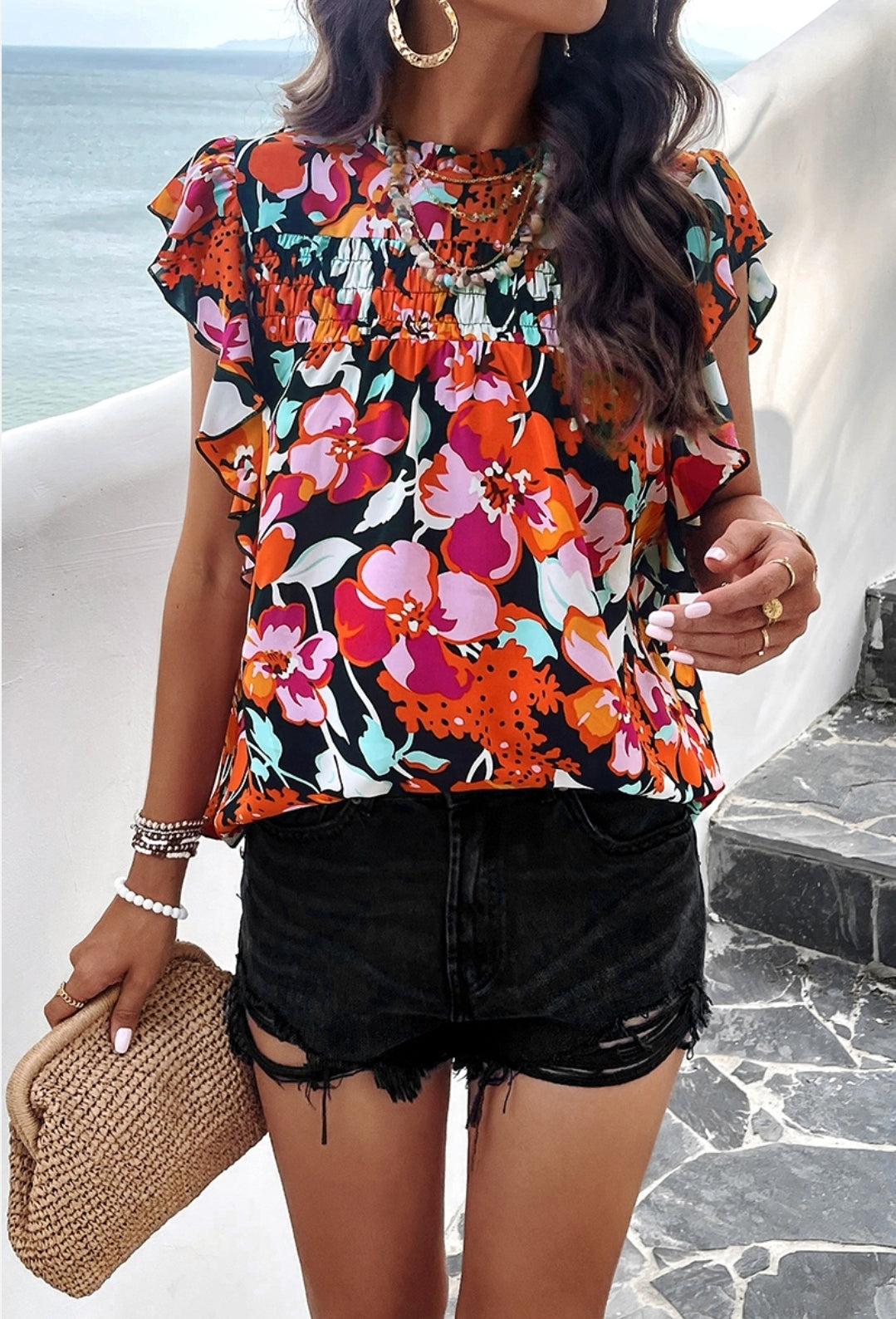 Hibiscus Blouse Black