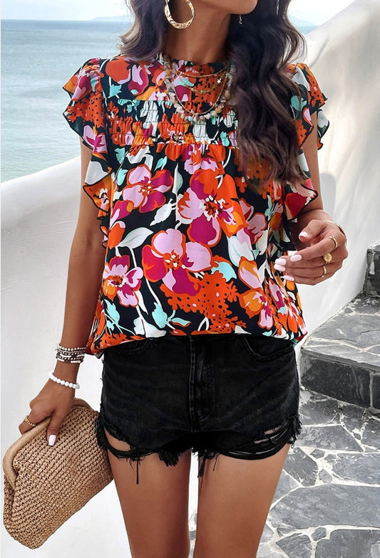 Hibiscus Blouse Black