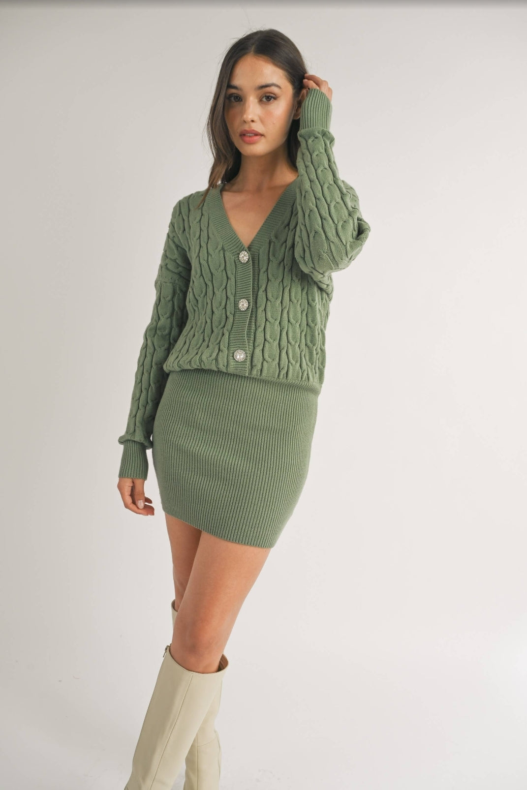 Jewel Cabke Knit Sweater Dress