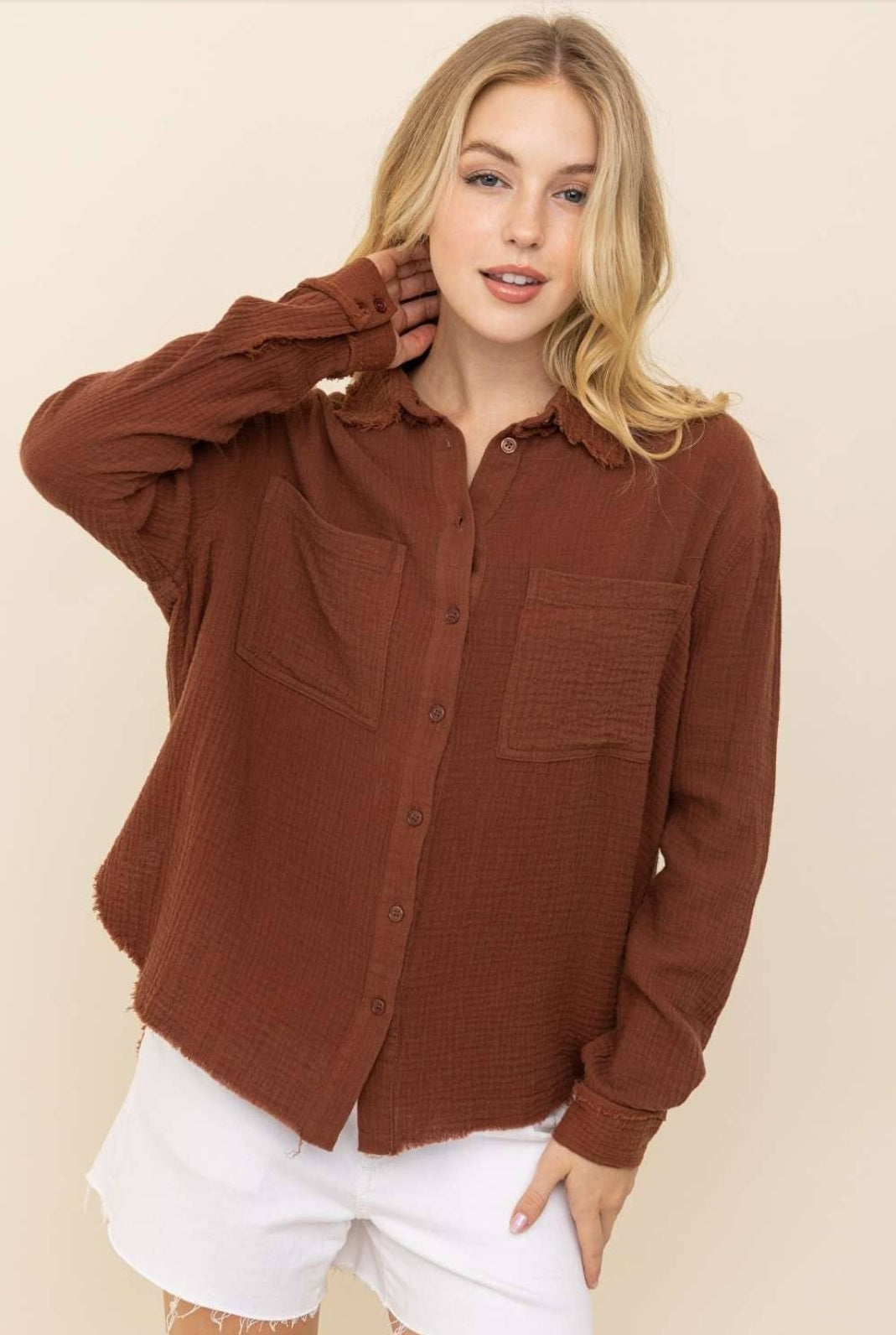 Crinkle Linen Button Down