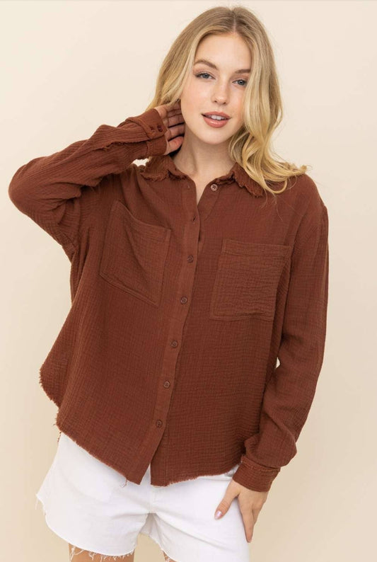 Crinkle Linen Button Down