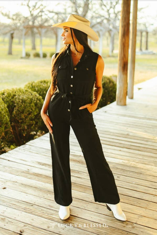 Button Down Sleeveless Jumpsuit