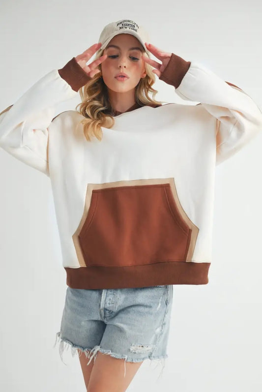 Kate Colorblock Hoodie Chocolate and Cream