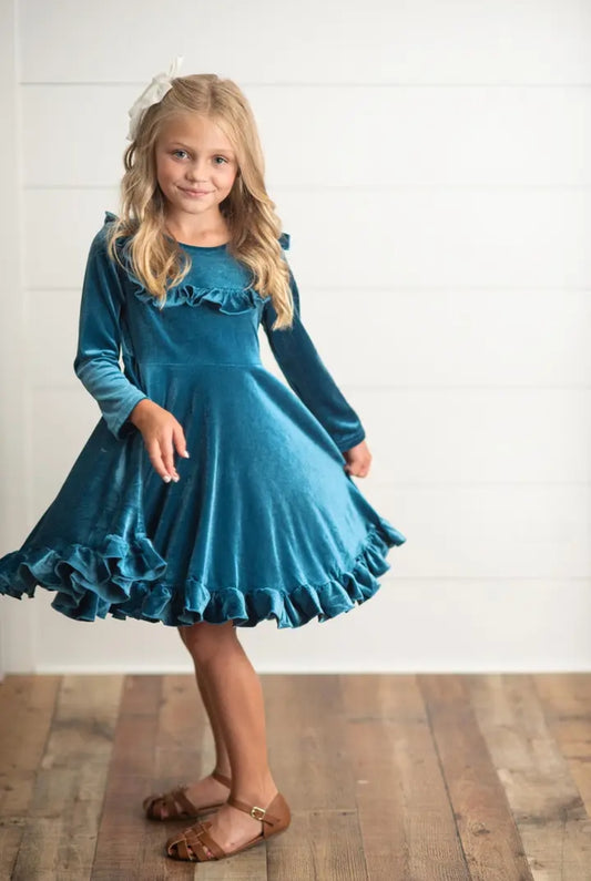 Greta Teal Velvet Dress