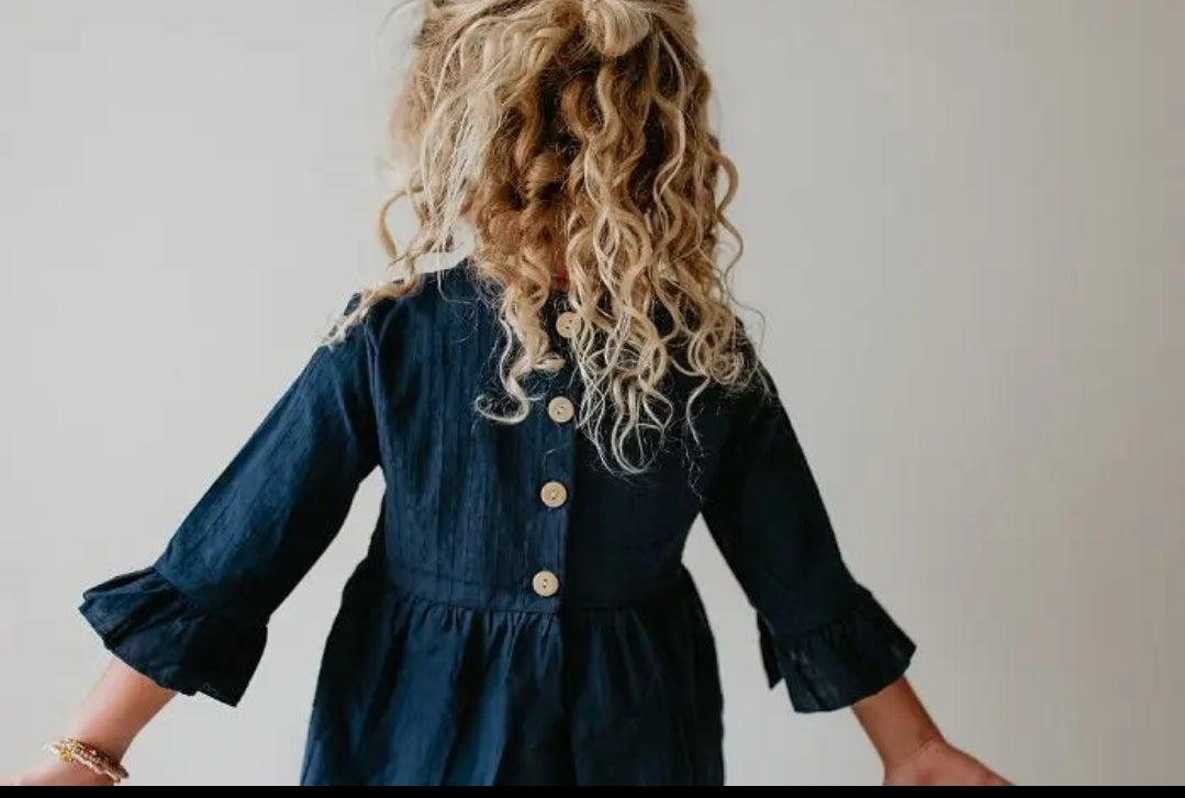 Navy Ruffle Button Back Blouse