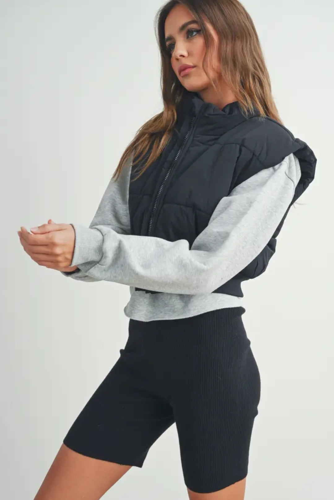 Black Cropped Puffer Vest