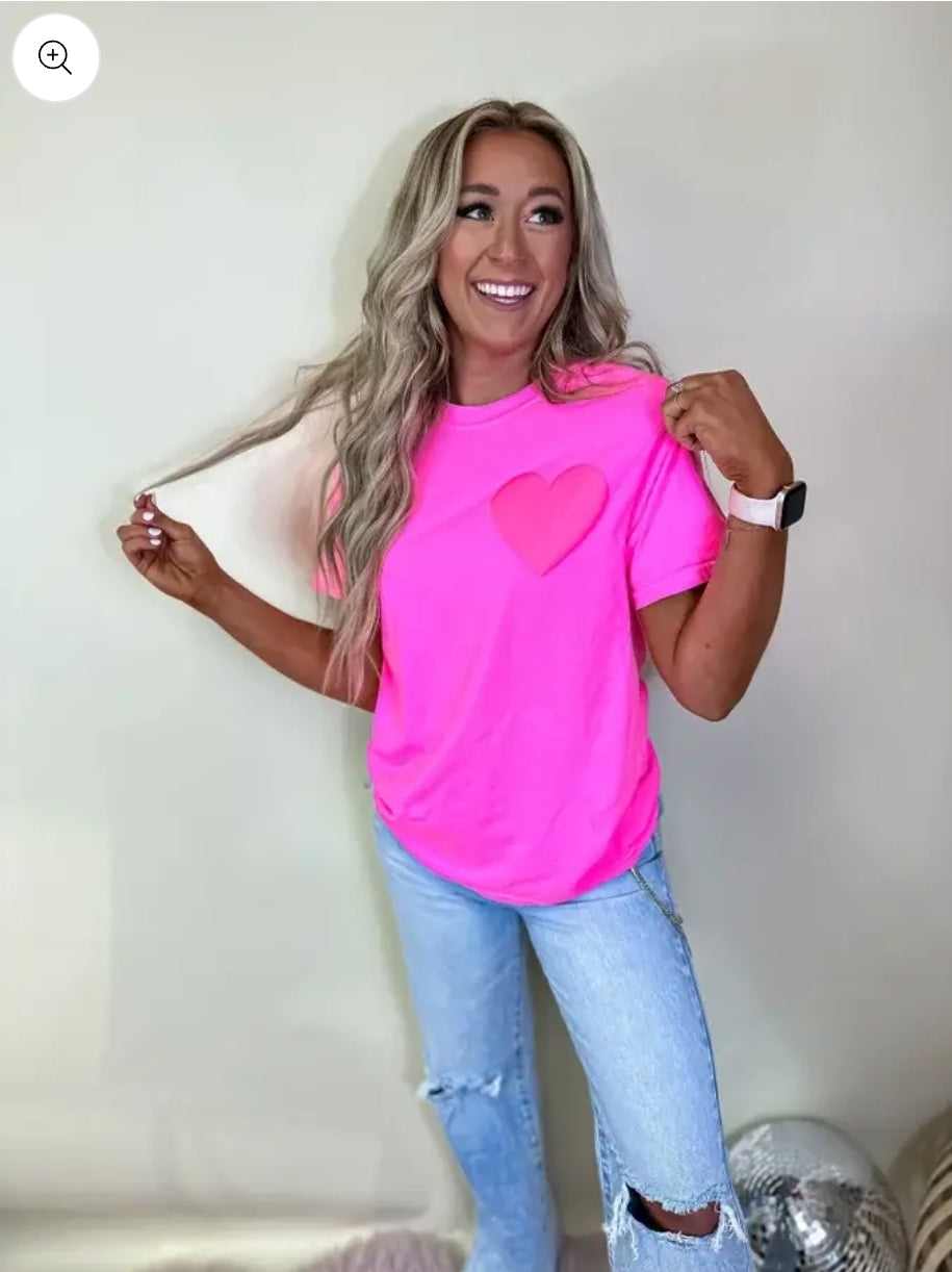 Neon Pink Puff Heart Tee