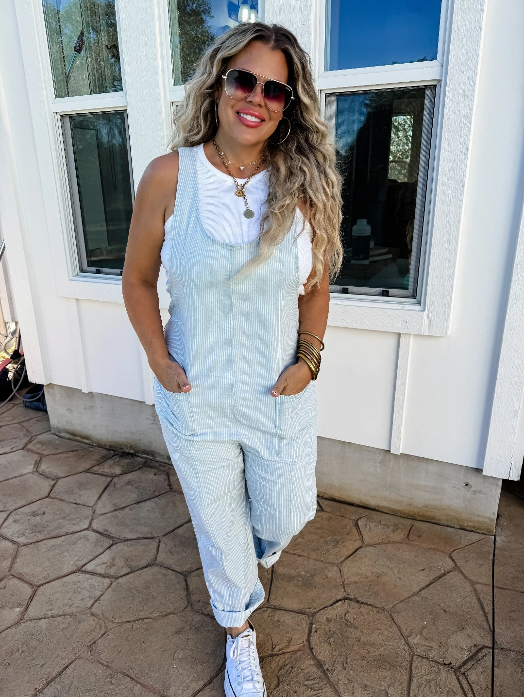 Britte Stripe Romper Overalls