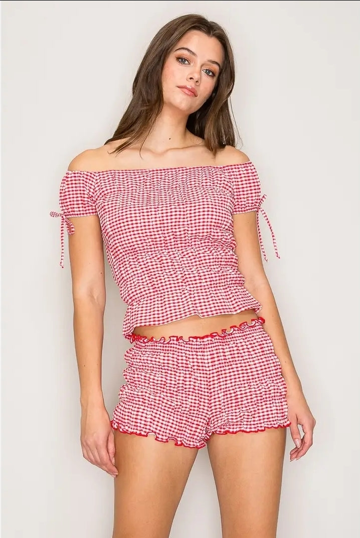 Red Gingham Smocked Set