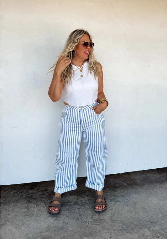 Beachy Stripe Barrel Jeans