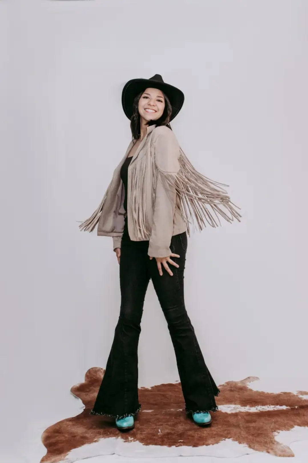 Oakley Embellished Fringe Jacket Taupe