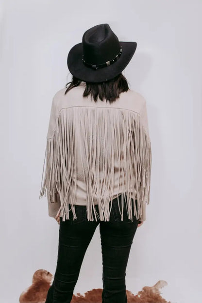 Oakley Embellished Fringe Jacket Taupe