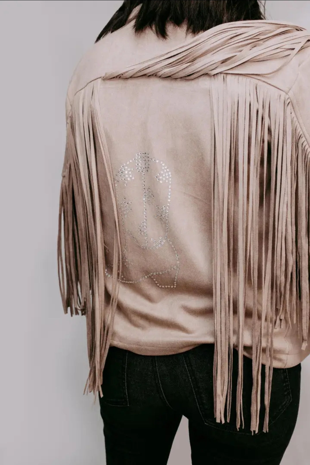 Oakley Embellished Fringe Jacket Taupe