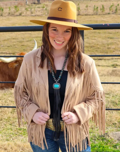 Oakley Embellished Fringe Jacket Taupe