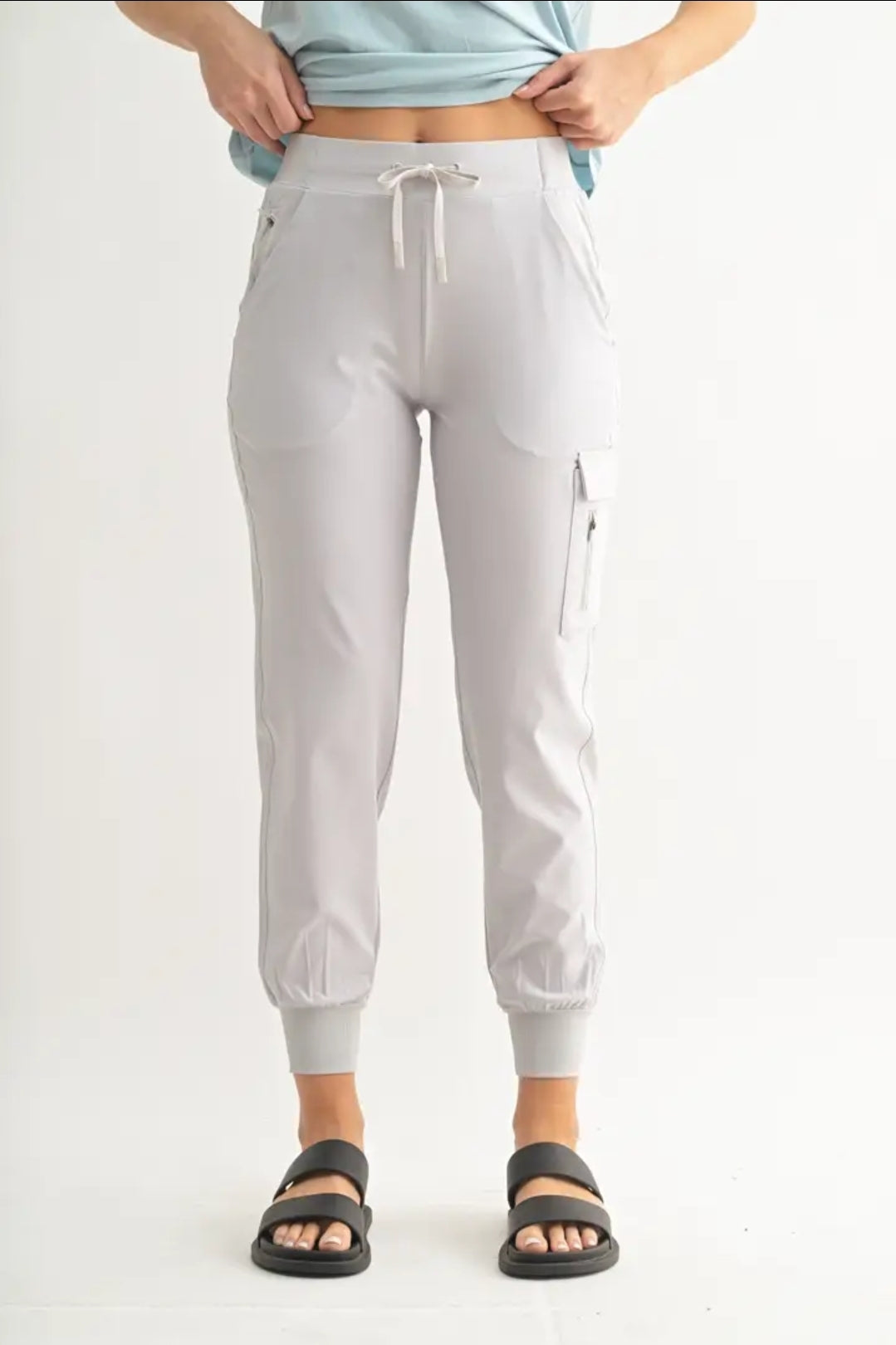 High Waist Joggers Pale Grey
