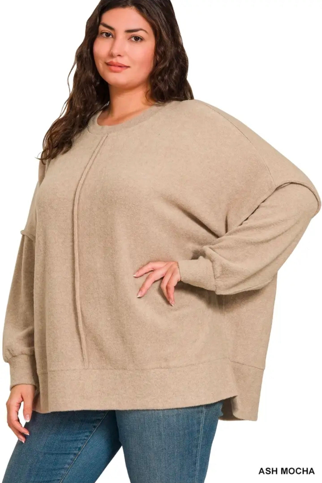 Hacci Oversized Sweater in Ash Mocha-Plus