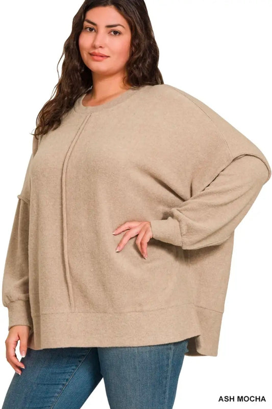 Hacci Oversized Sweater in Ash Mocha-Plus