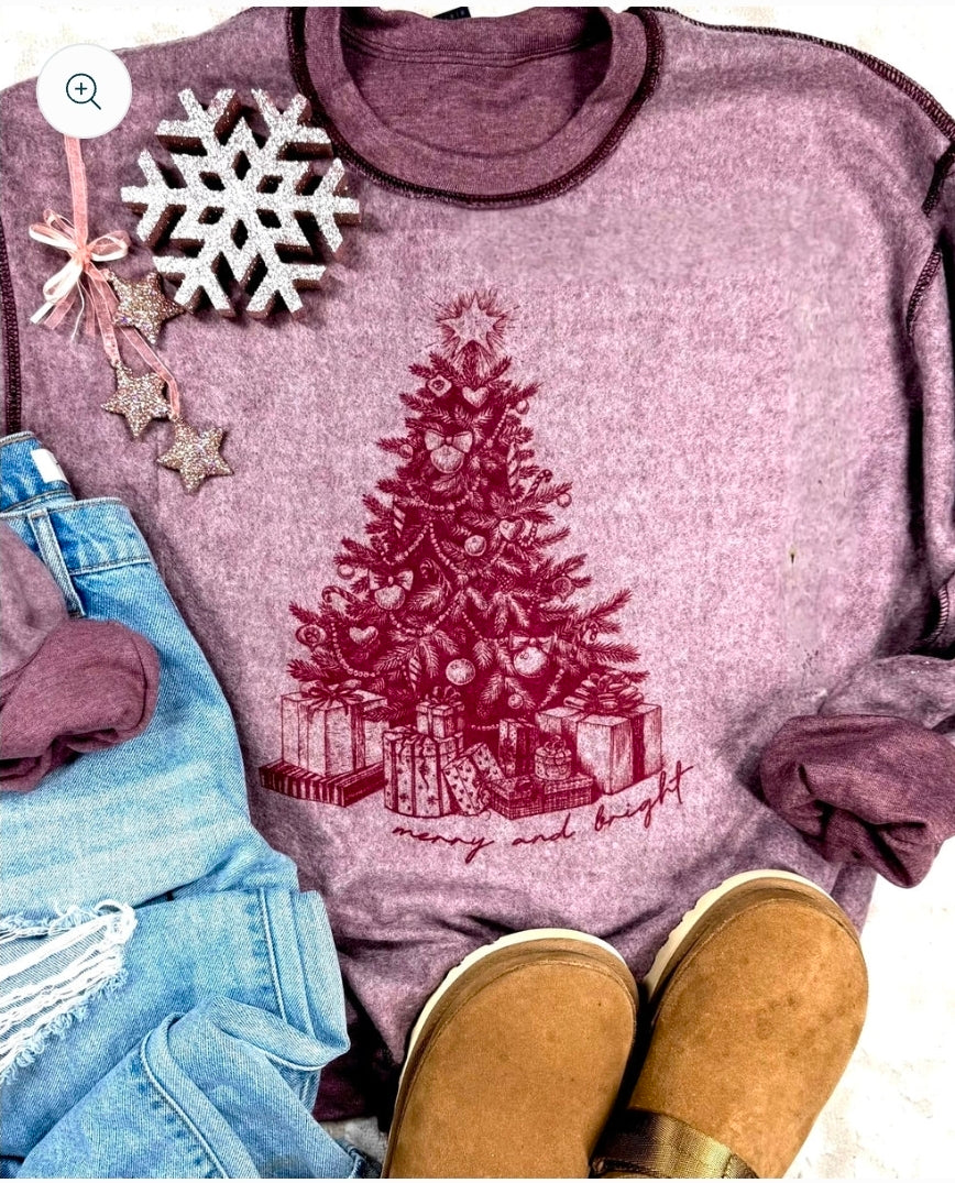 Burgundy Christmas Tree Inside Out Crew