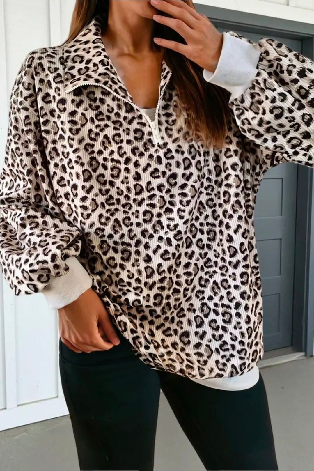 Las Leopard Corduroy 1/4 Zip