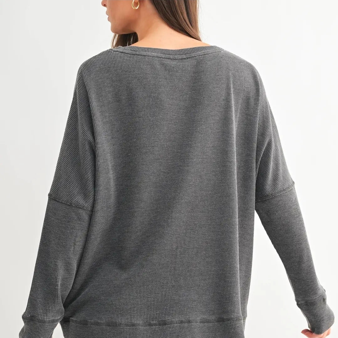 Waffle Ribbed Pullover Black