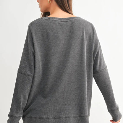 Waffle Ribbed Pullover Black