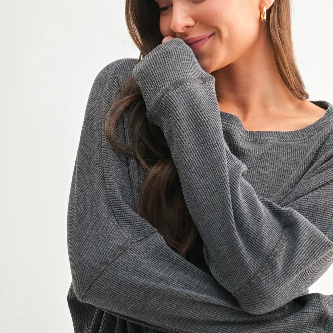 Waffle Ribbed Pullover Black