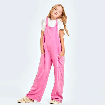 Girl's Mineral Washed Jumpsuit Pink