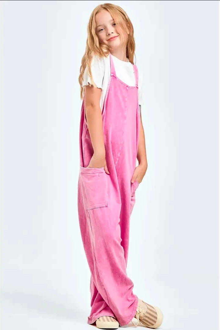 Girl's Mineral Washed Jumpsuit Pink