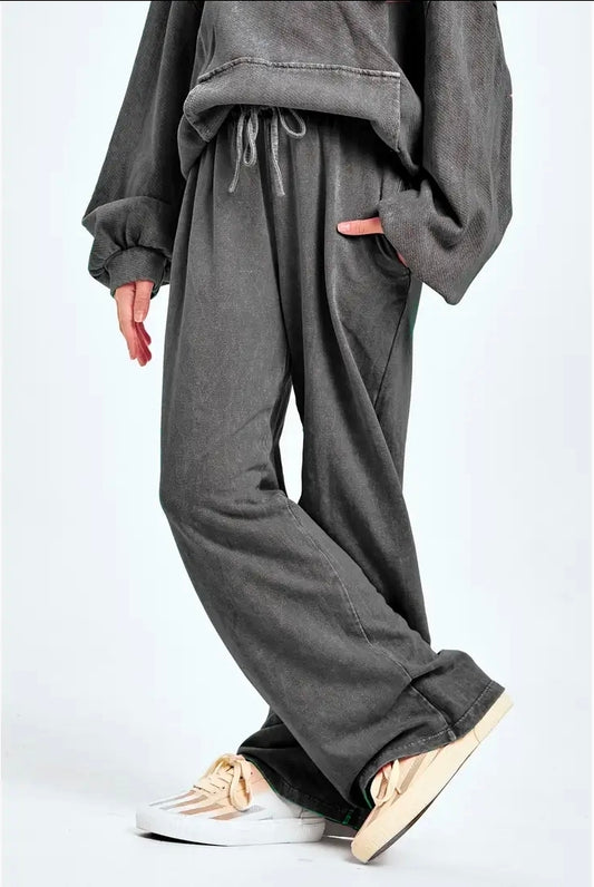 Girl's Mineral Washed Wide Leg Loungers Charcoal