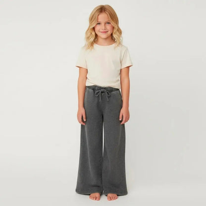 Girl's Mineral Washed Wide Leg Loungers Charcoal
