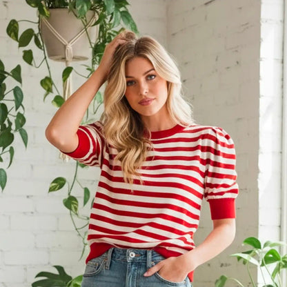 Allie Striped Sweater in Red/White