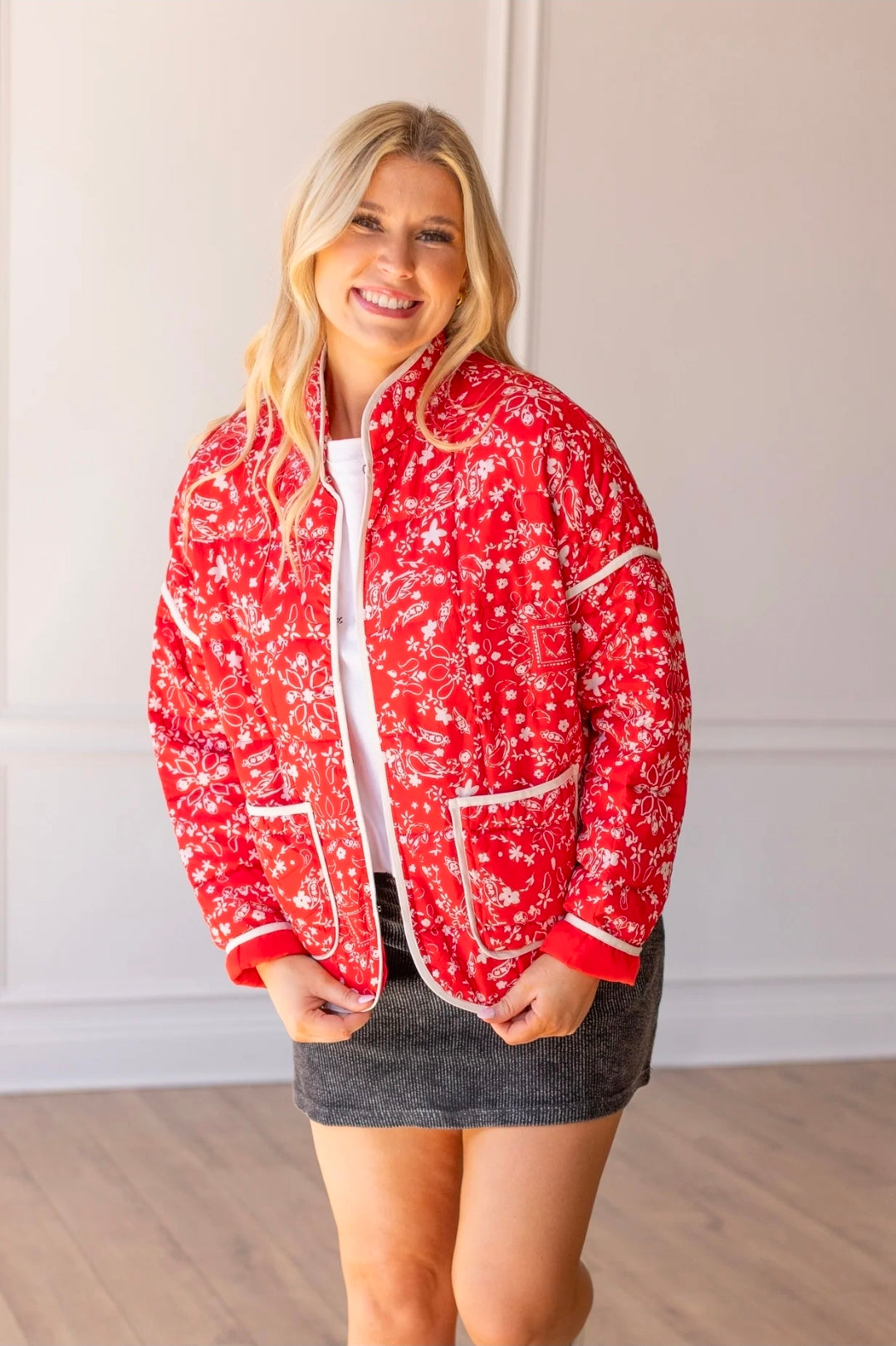 Aspen Quilted Calico Jacket Red