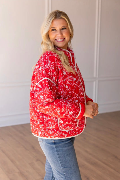 Aspen Quilted Calico Jacket Red