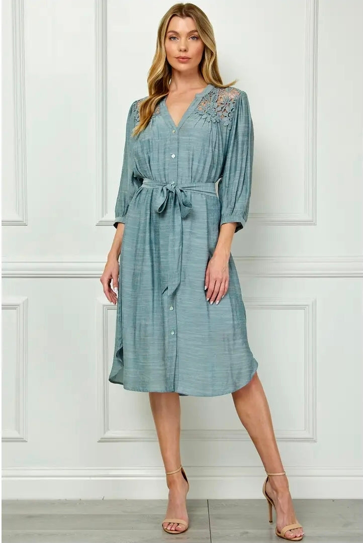 Nola Lace Top Dress in Dusty Blue