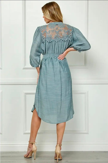 Nola Lace Top Dress in Dusty Blue