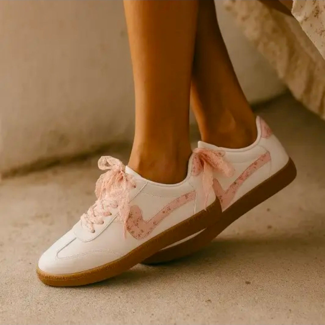 Pink Floral Court Sneakers