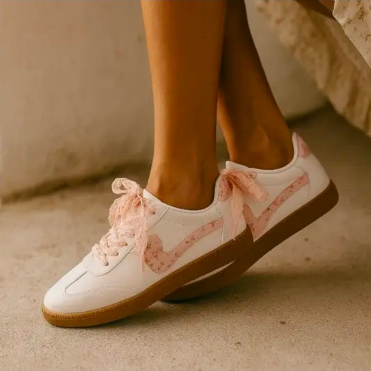 Pink Floral Court Sneakers