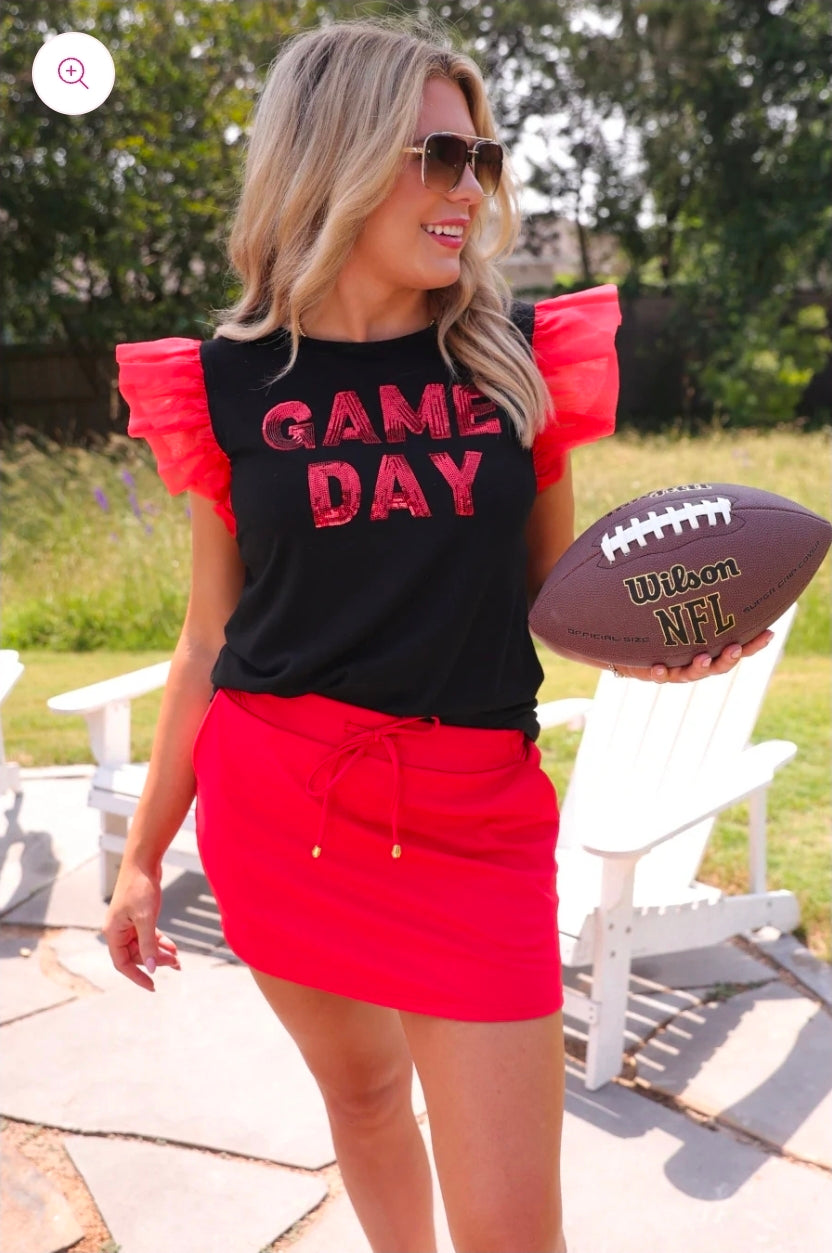 It's Game Day Sequin Patch Top Red/Black
