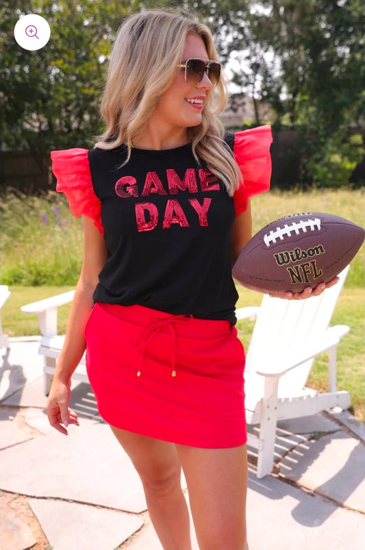 It's Game Day Sequin Patch Top Red/Black