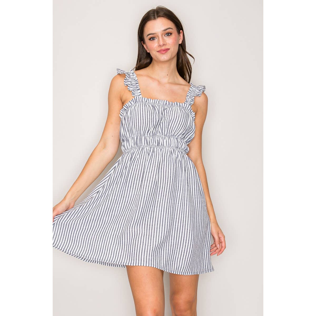 Striped Flutter Strap Mini Dress