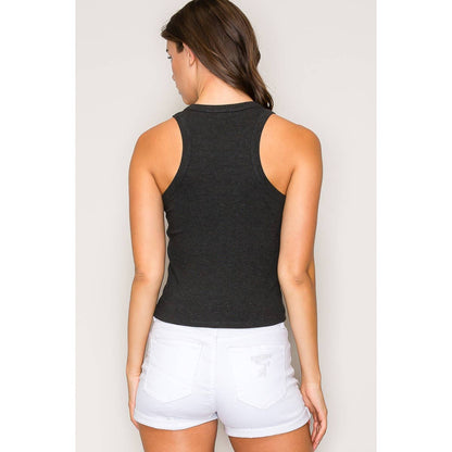 Crew Neck Sleeveless Rayon Rib Knit Tank Top