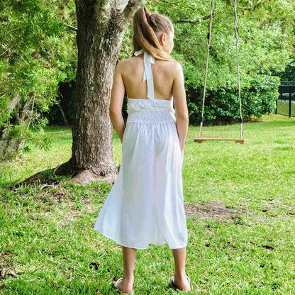 Halter Bell-Bottom Jumper For Girls & Toddler | Swim CoverUp: Beach White