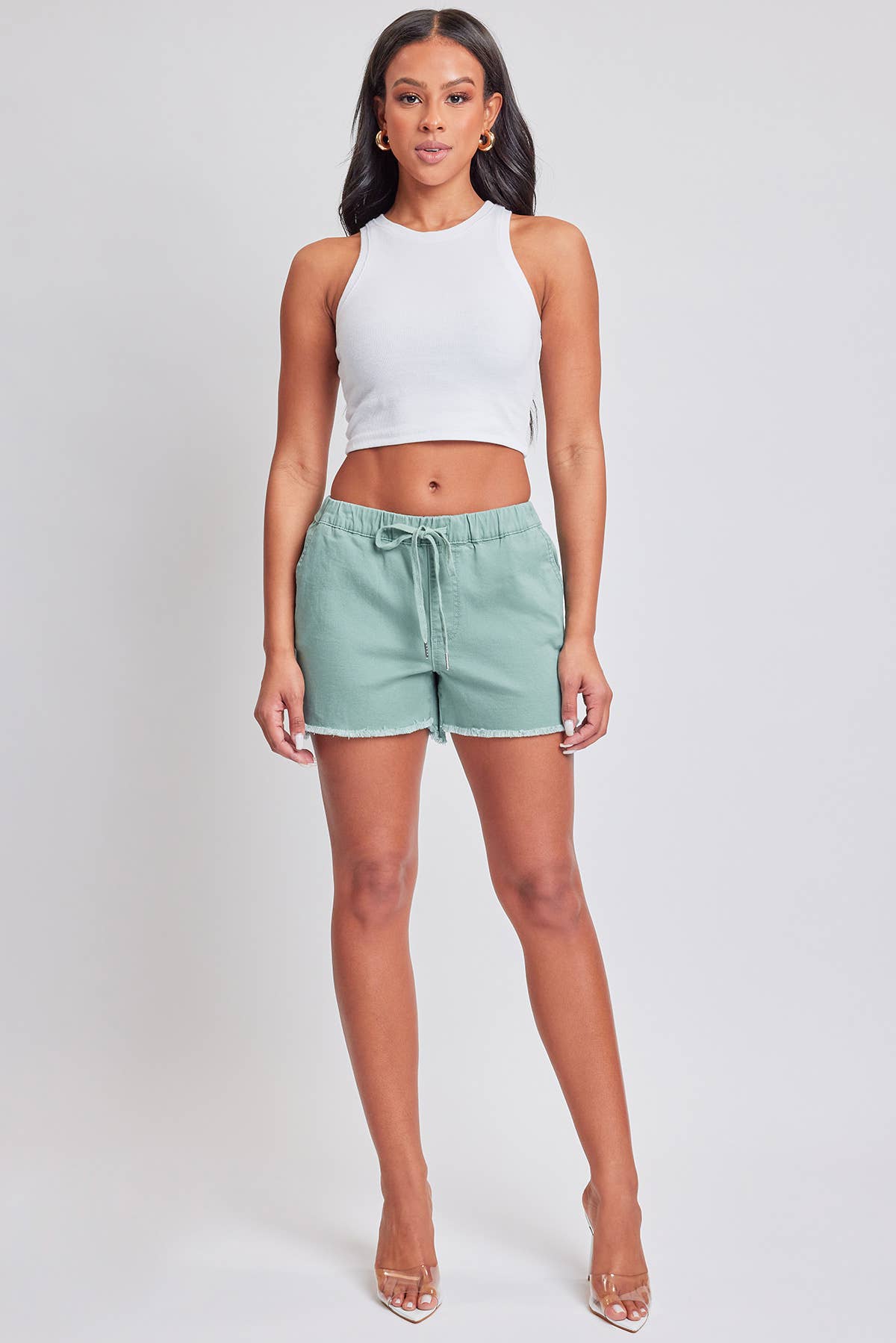 Junior Frayed Hem Pull-on Shorts: Evergreen / Junior