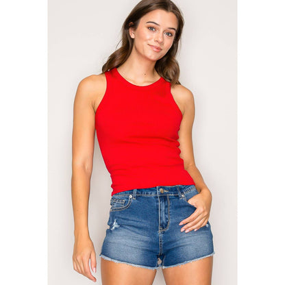 Crew Neck Sleeveless Rayon Rib Knit Tank Top