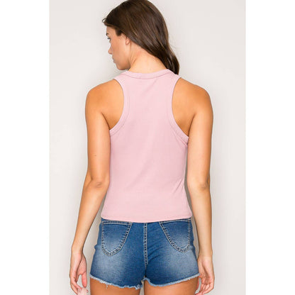 Crew Neck Sleeveless Rayon Rib Knit Tank Top