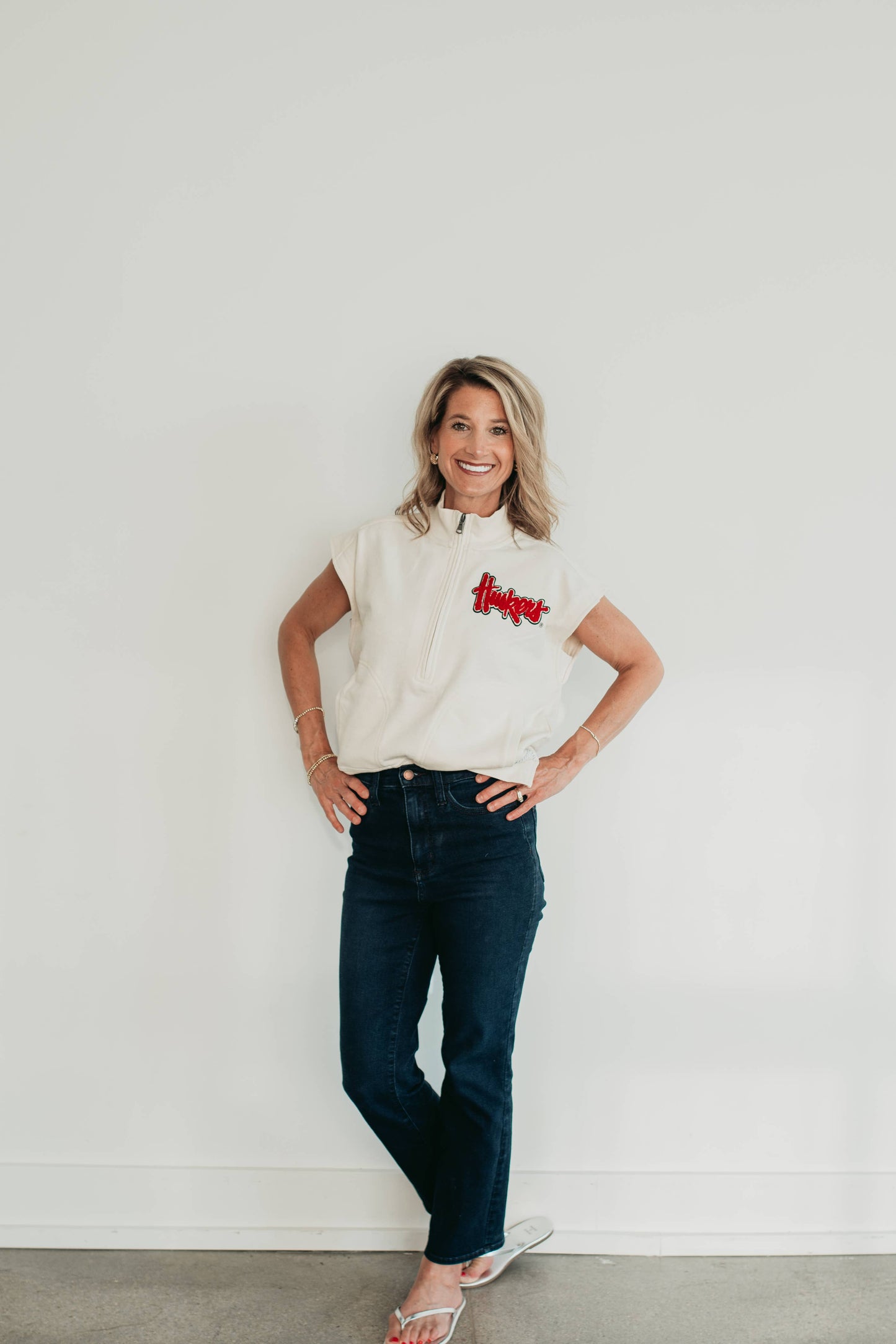 CHENILLE HUSKERS - IVORY WOMEN'S 1/4 ZIP SWEATER