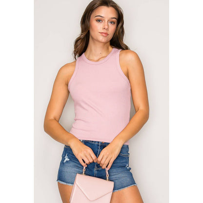 Crew Neck Sleeveless Rayon Rib Knit Tank Top